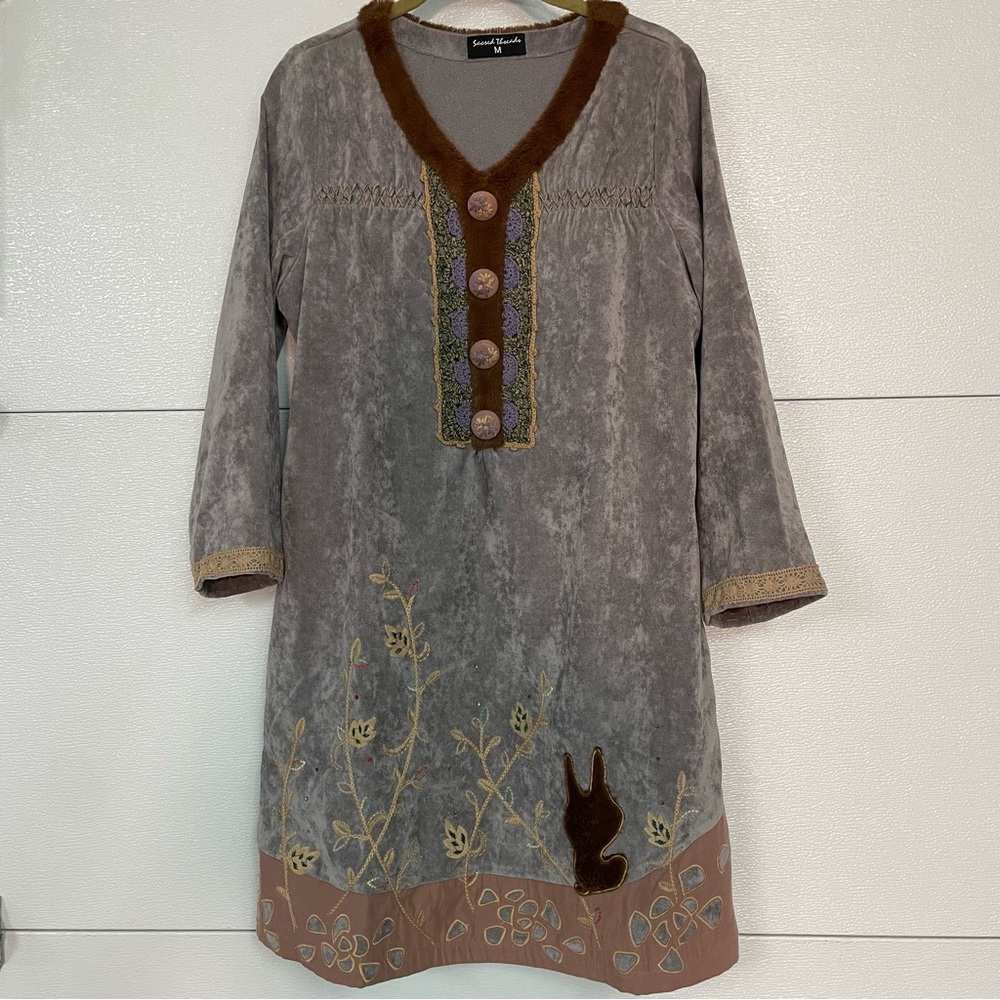 Sacred Threads Gray and Brown Long Sleeve Dress